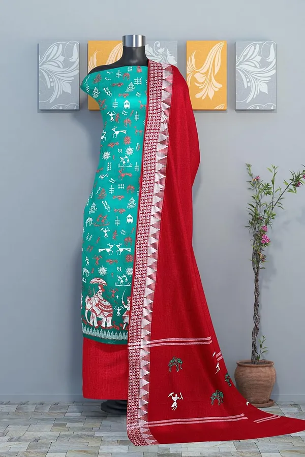 Multicolor_Pure_Cotton_Sambalpuri_Handloom_Dress_Material_With_Dupatta_Bottom_Wear_3_Piece_Set