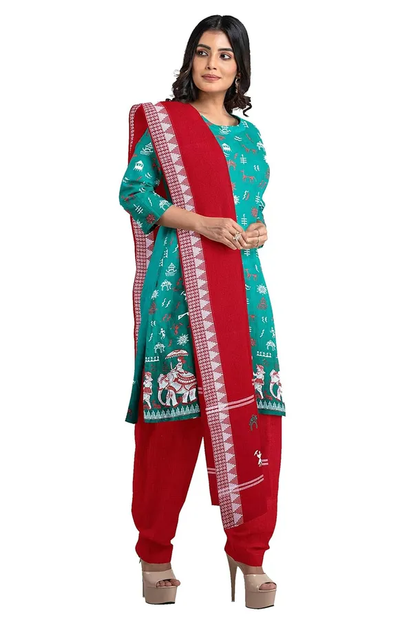 Multicolor_Pure_Cotton_Sambalpuri_Handloom_Dress_Material_With_Dupatta_Bottom_Wear_3_Piece_Set