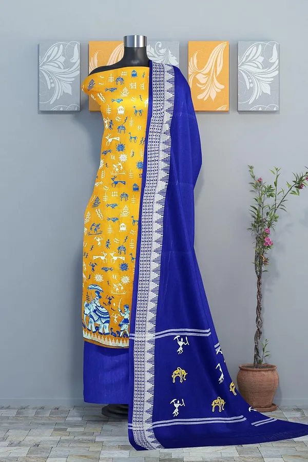 Multicolor_Pure_Cotton_Sambalpuri_Handloom_Dress_Material_With_Dupatta_Bottom_Wear_3_Piece_Set