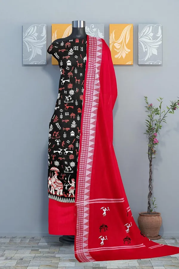 Multicolor_Pure_Cotton_Sambalpuri_Handloom_Dress_Material_With_Dupatta_Bottom_Wear_3_Piece_Set