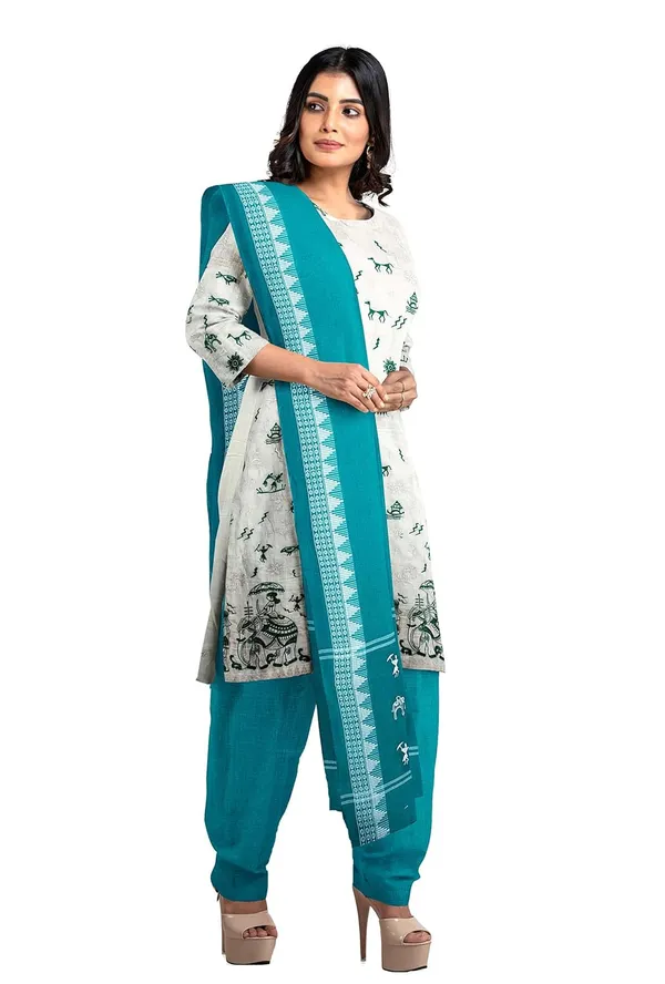 Multicolor_Pure_Cotton_Sambalpuri_Handloom_Dress_Material_With_Dupatta_Bottom_Wear_3_Piece_Set