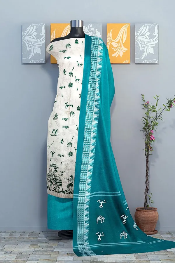 Multicolor_Pure_Cotton_Sambalpuri_Handloom_Dress_Material_With_Dupatta_Bottom_Wear_3_Piece_Set