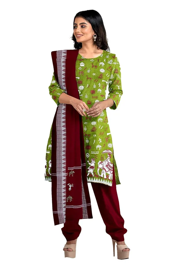 Multicolor_Pure_Cotton_Sambalpuri_Handloom_Dress_Material_With_Dupatta_Bottom_Wear_3_Piece_Set