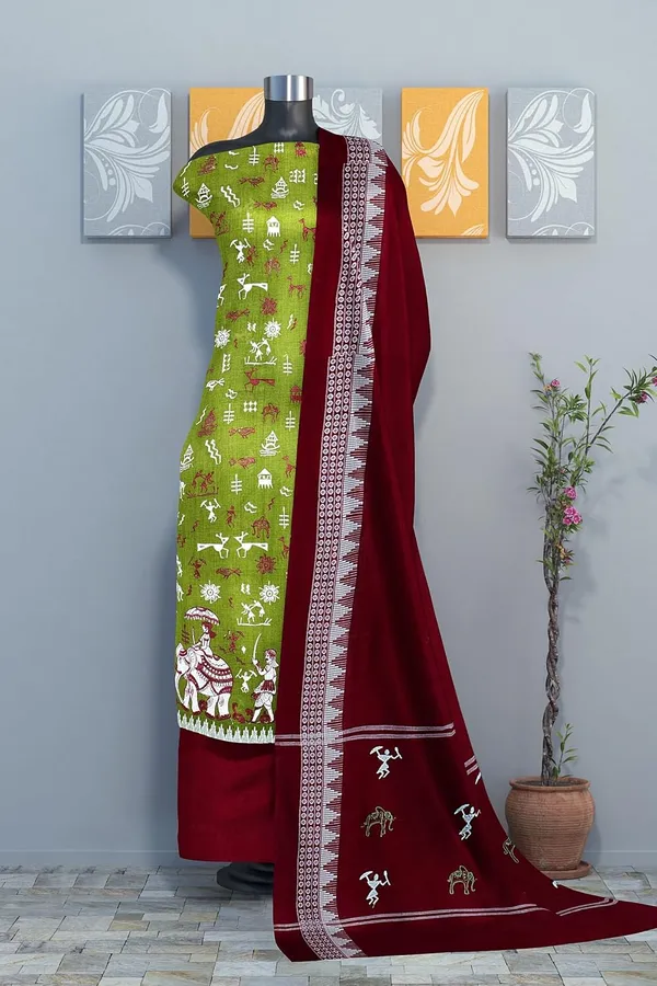 Multicolor_Pure_Cotton_Sambalpuri_Handloom_Dress_Material_With_Dupatta_Bottom_Wear_3_Piece_Set