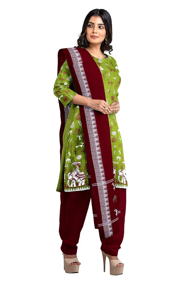 Multicolor_Pure_Cotton_Sambalpuri_Handloom_Dress_Material_With_Dupatta_Bottom_Wear_3_Piece_Set