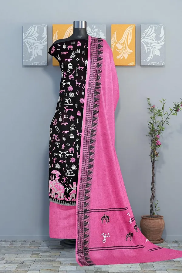 Multicolor_Pure_Cotton_Sambalpuri_Handloom_Dress_Material_With_Dupatta_Bottom_Wear_3_Piece_Set