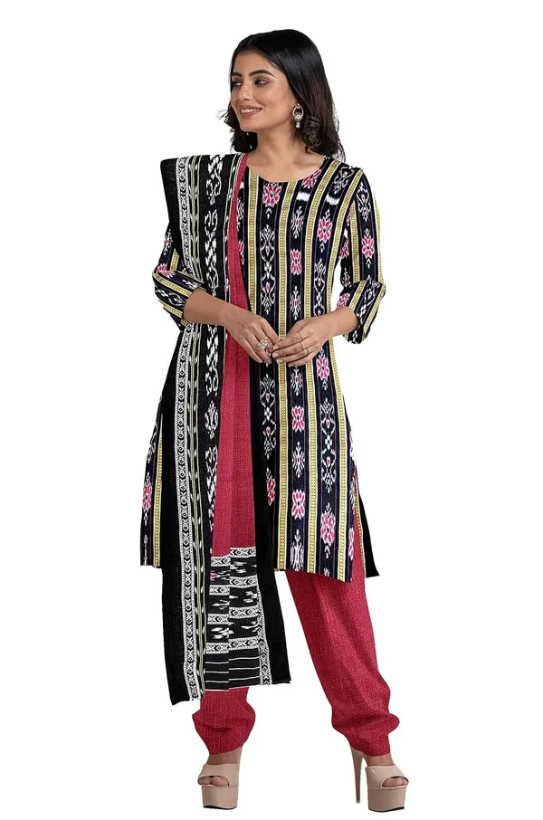 Multicolor_Pure_Cotton_Sambalpuri_Handloom_Dress_Material_With_Dupatta_Bottom_Wear_3_Piece_Set