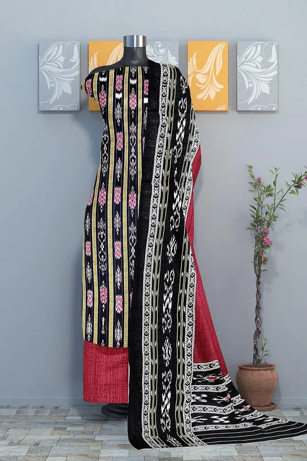 Multicolor_Pure_Cotton_Sambalpuri_Handloom_Dress_Material_With_Dupatta_Bottom_Wear_3_Piece_Set
