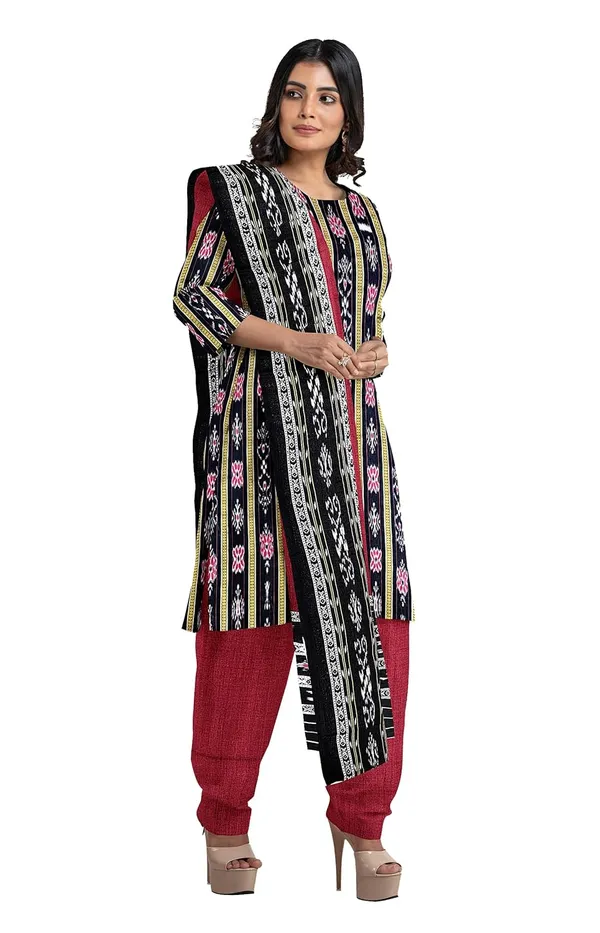Multicolor_Pure_Cotton_Sambalpuri_Handloom_Dress_Material_With_Dupatta_Bottom_Wear_3_Piece_Set
