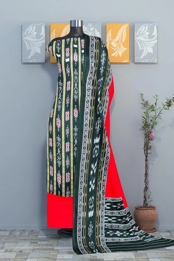 Multicolor_Pure_Cotton_Sambalpuri_Handloom_Dress_Material_With_Dupatta_Bottom_Wear_3_Piece_Set