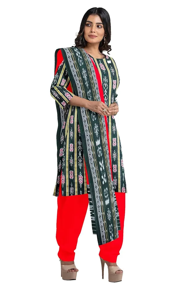 Multicolor_Pure_Cotton_Sambalpuri_Handloom_Dress_Material_With_Dupatta_Bottom_Wear_3_Piece_Set