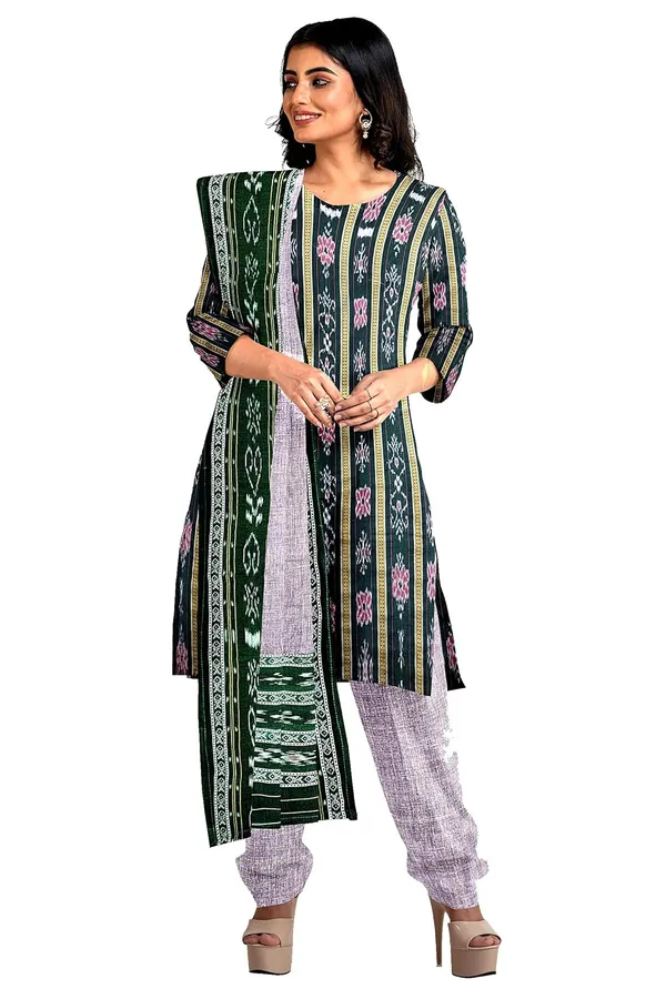 Multicolor_Pure_Cotton_Sambalpuri_Handloom_Dress_Material_With_Dupatta_Bottom_Wear_3_Piece_Set