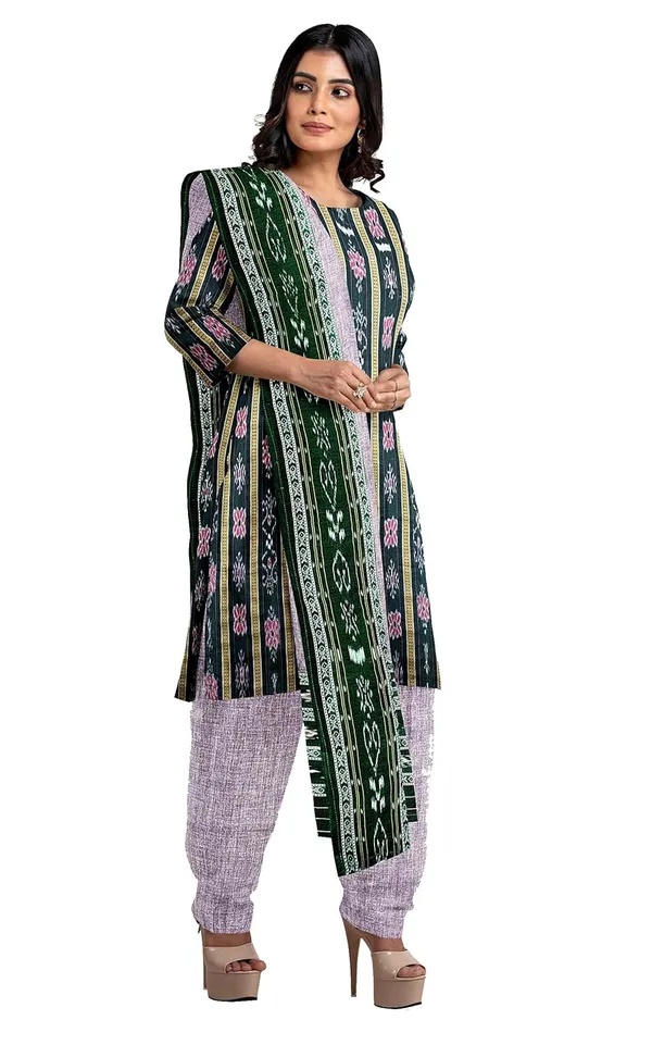 Multicolor_Pure_Cotton_Sambalpuri_Handloom_Dress_Material_With_Dupatta_Bottom_Wear_3_Piece_Set