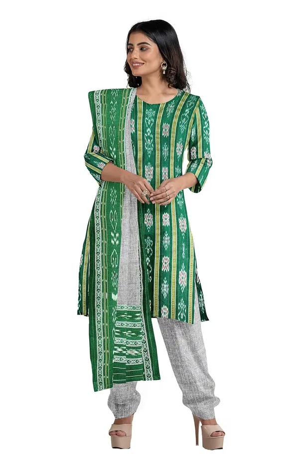 Multicolor_Pure_Cotton_Sambalpuri_Handloom_Dress_Material_With_Dupatta_Bottom_Wear_3_Piece_Set
