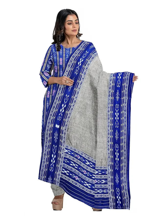 Multicolor_Pure_Cotton_Sambalpuri_Handloom_Dress_Material_With_Dupatta_Bottom_Wear_3_Piece_Set