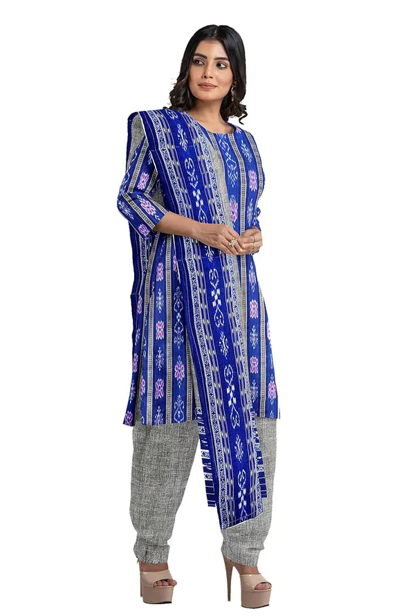 Multicolor_Pure_Cotton_Sambalpuri_Handloom_Dress_Material_With_Dupatta_Bottom_Wear_3_Piece_Set