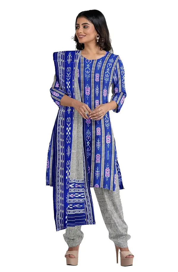 Multicolor_Pure_Cotton_Sambalpuri_Handloom_Dress_Material_With_Dupatta_Bottom_Wear_3_Piece_Set