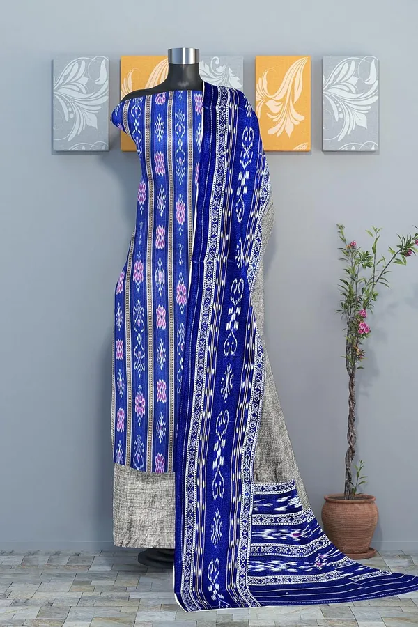 Multicolor_Pure_Cotton_Sambalpuri_Handloom_Dress_Material_With_Dupatta_Bottom_Wear_3_Piece_Set