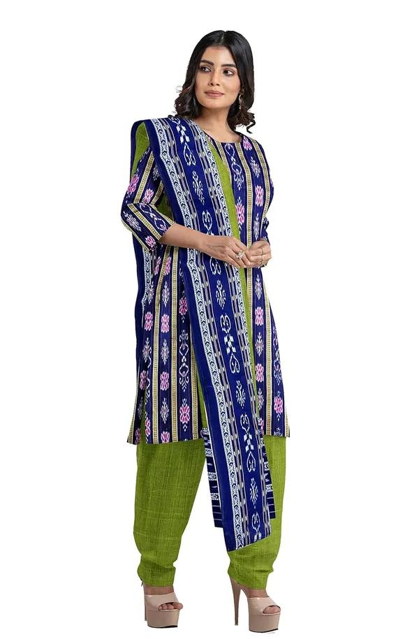 Multicolor_Pure_Cotton_Sambalpuri_Handloom_Dress_Material_With_Dupatta_Bottom_Wear_3_Piece_Set