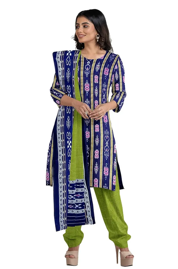 Multicolor_Pure_Cotton_Sambalpuri_Handloom_Dress_Material_With_Dupatta_Bottom_Wear_3_Piece_Set