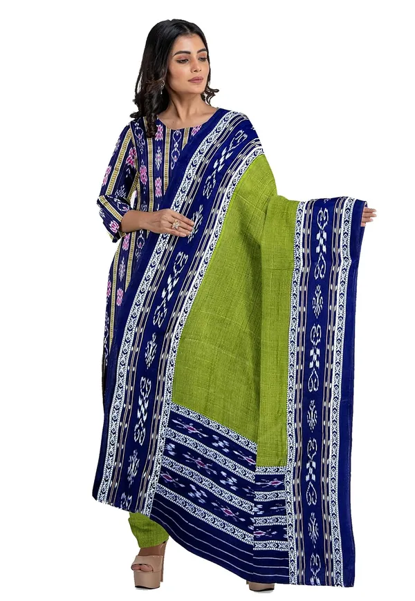 Multicolor_Pure_Cotton_Sambalpuri_Handloom_Dress_Material_With_Dupatta_Bottom_Wear_3_Piece_Set