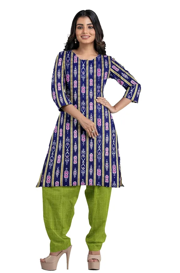 Multicolor_Pure_Cotton_Sambalpuri_Handloom_Dress_Material_With_Dupatta_Bottom_Wear_3_Piece_Set