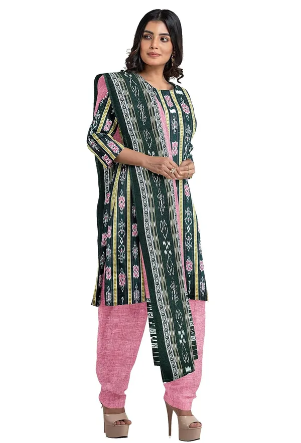 Multicolor_Pure_Cotton_Sambalpuri_Handloom_Dress_Material_With_Dupatta_Bottom_Wear_3_Piece_Set