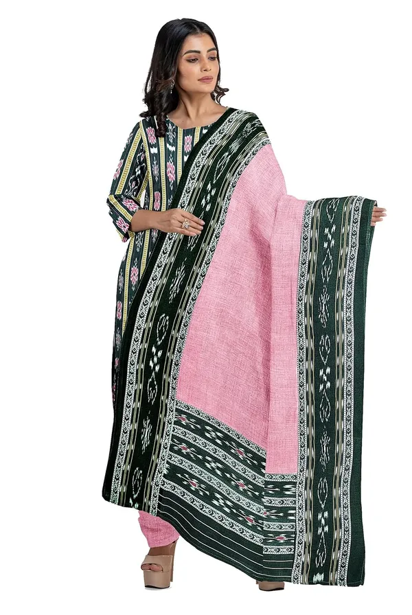 Multicolor_Pure_Cotton_Sambalpuri_Handloom_Dress_Material_With_Dupatta_Bottom_Wear_3_Piece_Set
