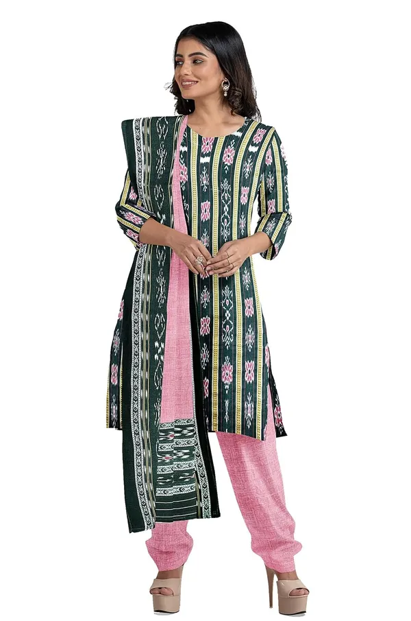 Multicolor_Pure_Cotton_Sambalpuri_Handloom_Dress_Material_With_Dupatta_Bottom_Wear_3_Piece_Set
