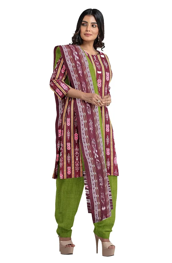 Multicolor_Pure_Cotton_Sambalpuri_Handloom_Dress_Material_With_Dupatta_Bottom_Wear_3_Piece_Set
