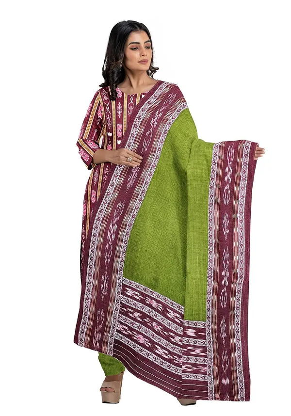 Multicolor_Pure_Cotton_Sambalpuri_Handloom_Dress_Material_With_Dupatta_Bottom_Wear_3_Piece_Set
