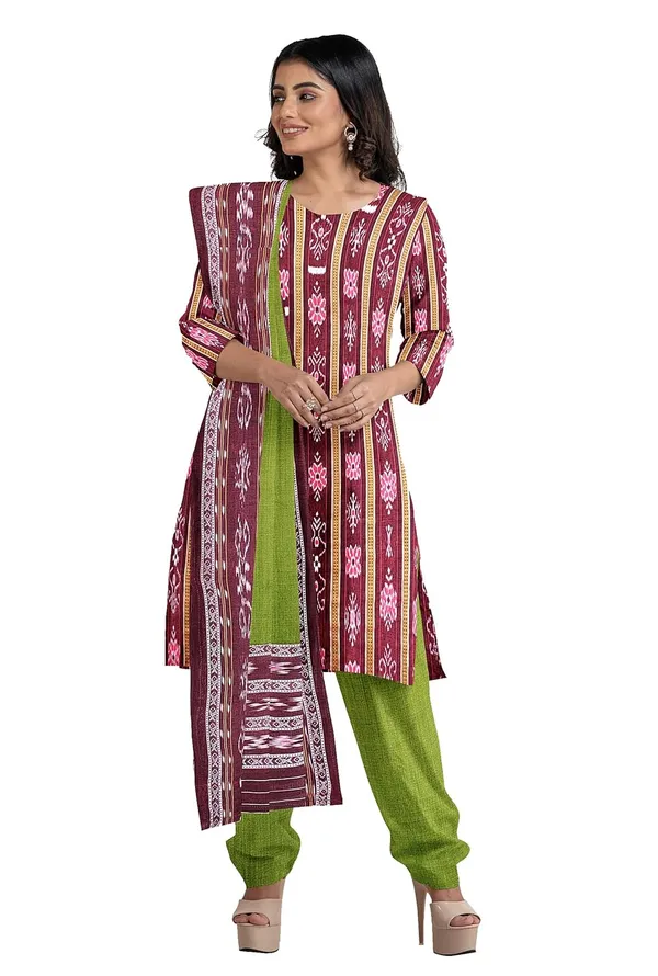 Multicolor_Pure_Cotton_Sambalpuri_Handloom_Dress_Material_With_Dupatta_Bottom_Wear_3_Piece_Set
