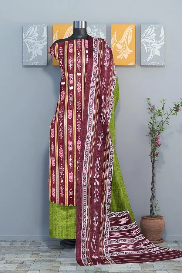 Multicolor_Pure_Cotton_Sambalpuri_Handloom_Dress_Material_With_Dupatta_Bottom_Wear_3_Piece_Set