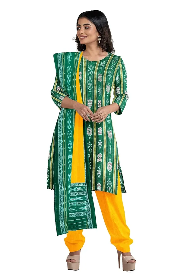 Multicolor_Pure_Cotton_Sambalpuri_Handloom_Dress_Material_With_Dupatta_Bottom_Wear_3_Piece_Set