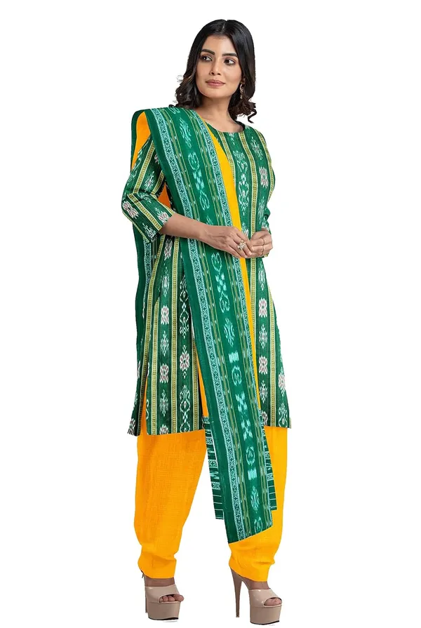 Multicolor_Pure_Cotton_Sambalpuri_Handloom_Dress_Material_With_Dupatta_Bottom_Wear_3_Piece_Set