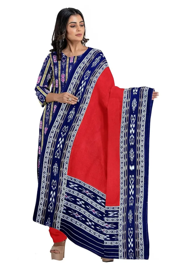 Multicolor_Pure_Cotton_Sambalpuri_Handloom_Dress_Material_With_Dupatta_Bottom_Wear_3_Piece_Set