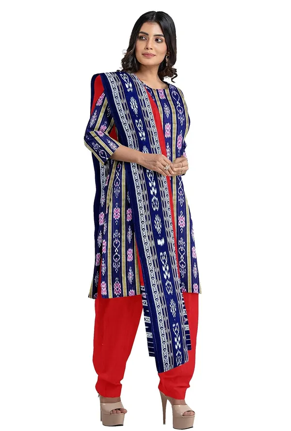 Multicolor_Pure_Cotton_Sambalpuri_Handloom_Dress_Material_With_Dupatta_Bottom_Wear_3_Piece_Set
