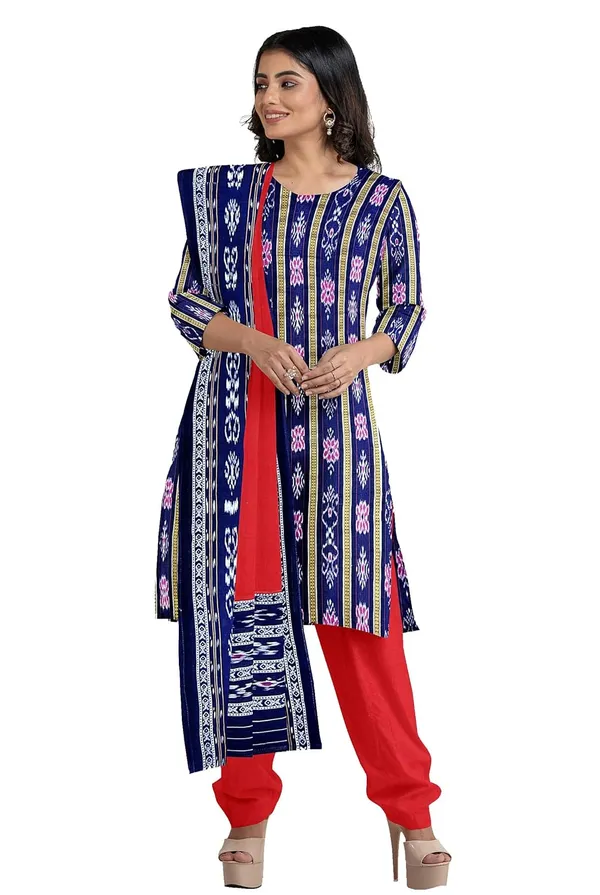 Multicolor_Pure_Cotton_Sambalpuri_Handloom_Dress_Material_With_Dupatta_Bottom_Wear_3_Piece_Set