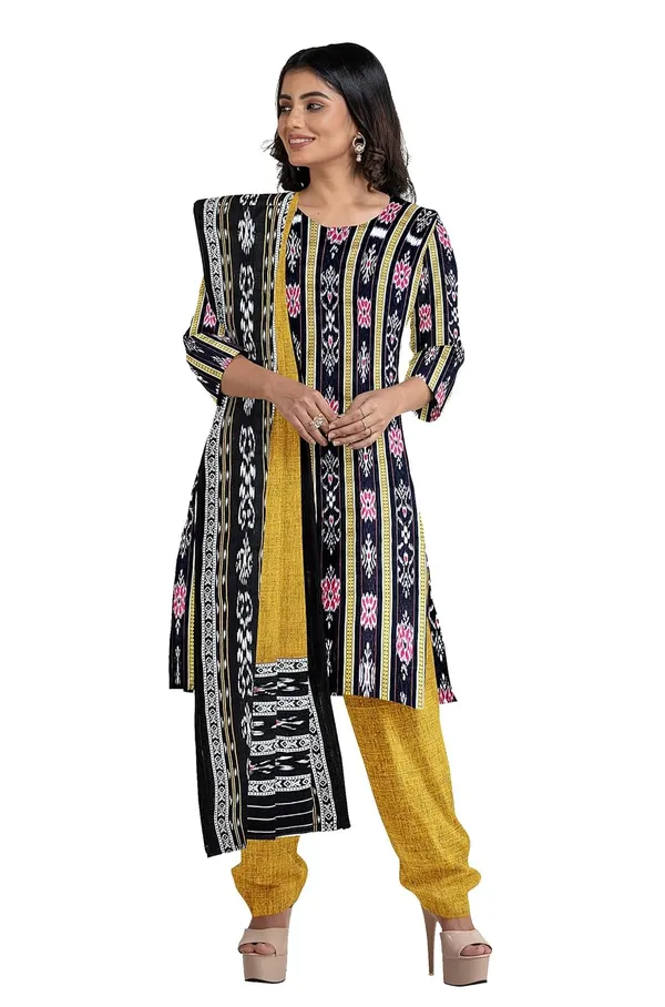 Multicolor_Pure_Cotton_Sambalpuri_Handloom_Dress_Material_With_Dupatta_Bottom_Wear_3_Piece_Set
