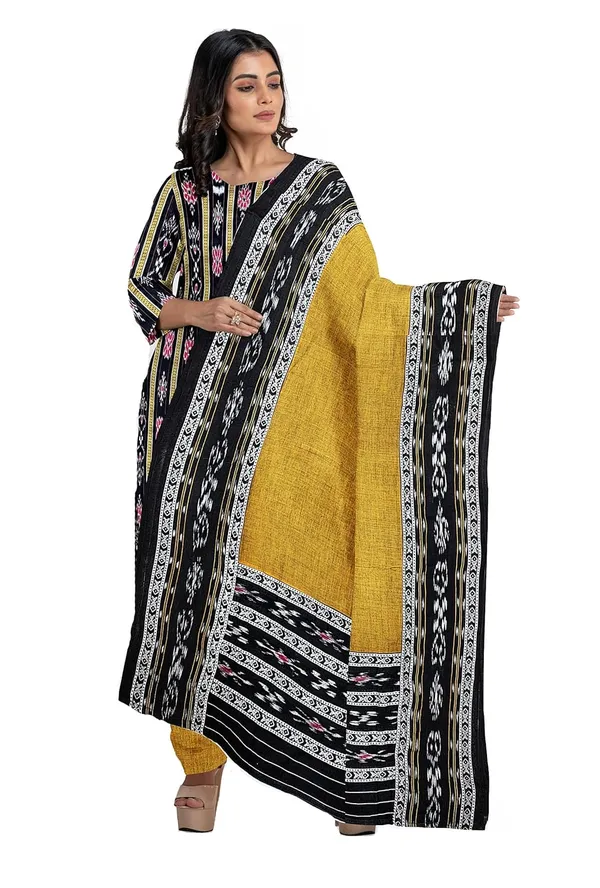 Multicolor_Pure_Cotton_Sambalpuri_Handloom_Dress_Material_With_Dupatta_Bottom_Wear_3_Piece_Set