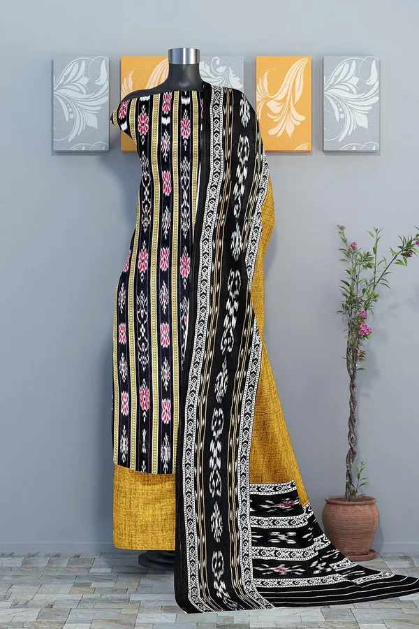 Multicolor_Pure_Cotton_Sambalpuri_Handloom_Dress_Material_With_Dupatta_Bottom_Wear_3_Piece_Set