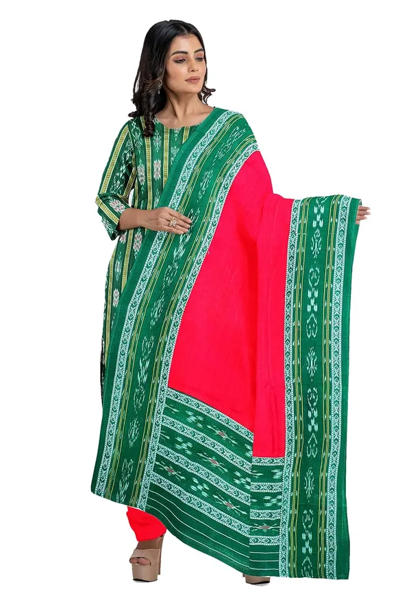 Multicolor_Pure_Cotton_Sambalpuri_Handloom_Dress_Material_With_Dupatta_Bottom_Wear_3_Piece_Set