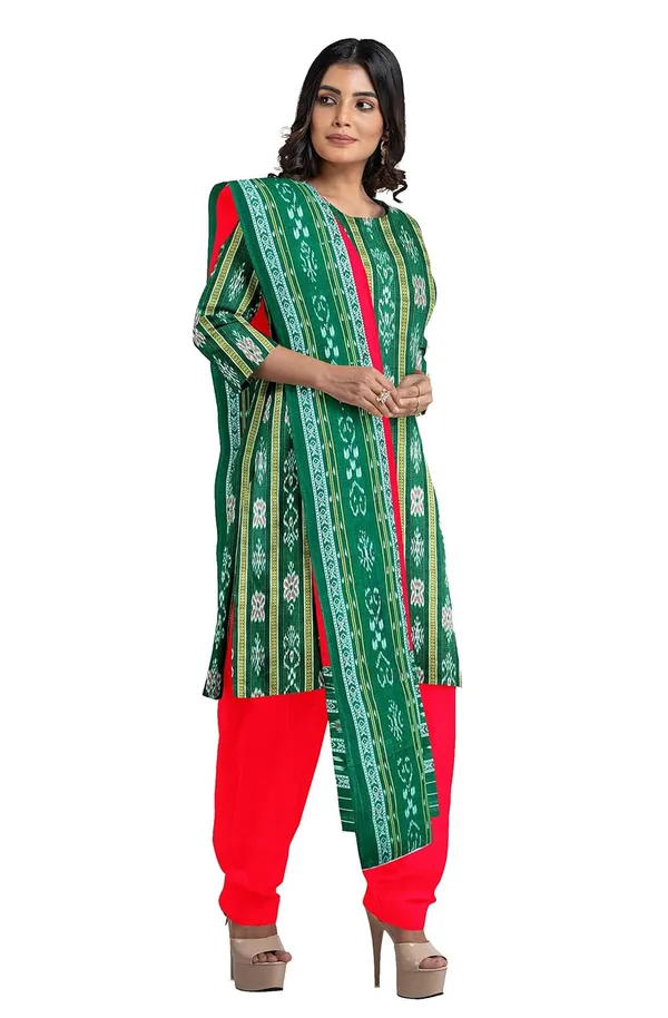 Multicolor_Pure_Cotton_Sambalpuri_Handloom_Dress_Material_With_Dupatta_Bottom_Wear_3_Piece_Set