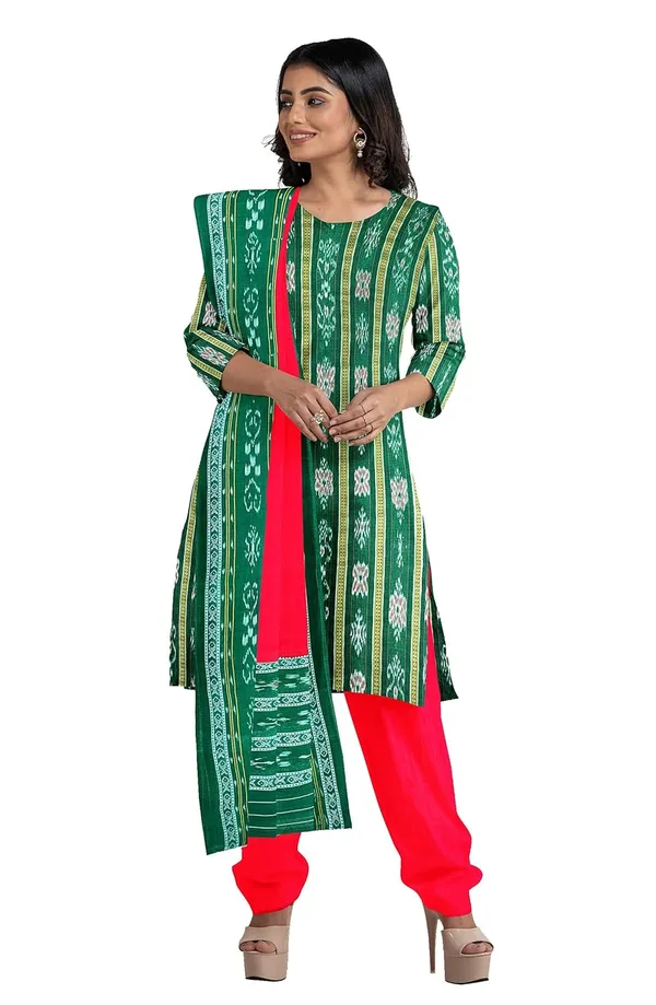 Multicolor_Pure_Cotton_Sambalpuri_Handloom_Dress_Material_With_Dupatta_Bottom_Wear_3_Piece_Set