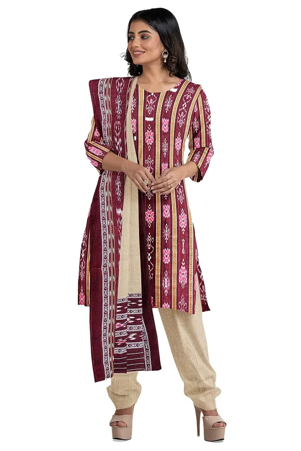 Multicolor_Pure_Cotton_Sambalpuri_Handloom_Dress_Material_With_Dupatta_Bottom_Wear_3_Piece_Set