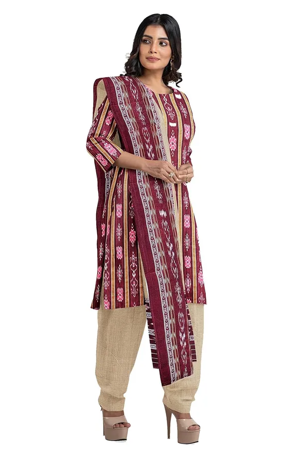 Multicolor_Pure_Cotton_Sambalpuri_Handloom_Dress_Material_With_Dupatta_Bottom_Wear_3_Piece_Set