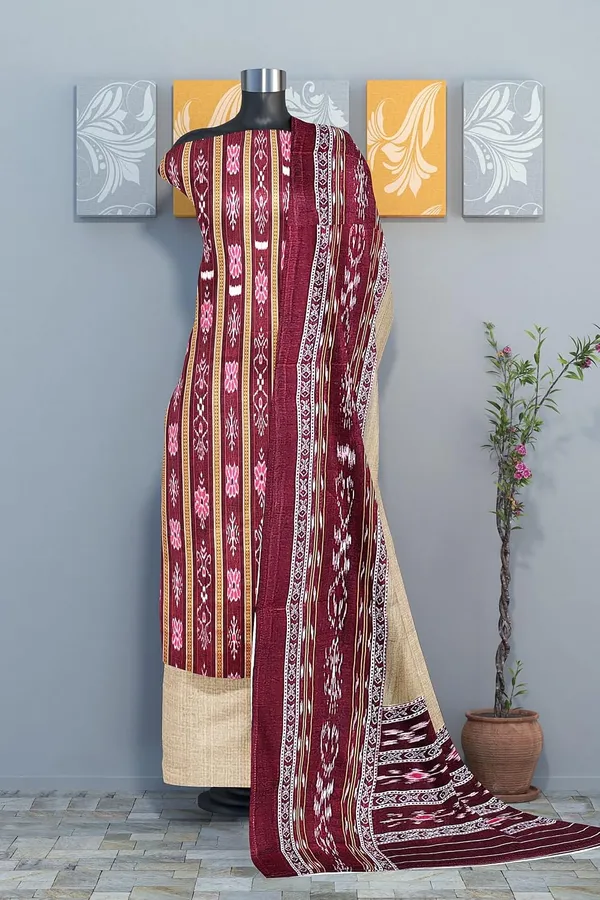 Multicolor_Pure_Cotton_Sambalpuri_Handloom_Dress_Material_With_Dupatta_Bottom_Wear_3_Piece_Set