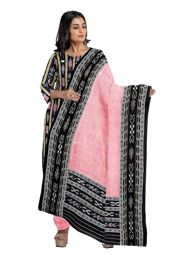 Multicolor_Pure_Cotton_Sambalpuri_Handloom_Dress_Material_With_Dupatta_Bottom_Wear_3_Piece_Set
