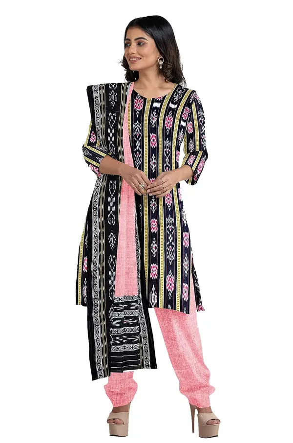 Multicolor_Pure_Cotton_Sambalpuri_Handloom_Dress_Material_With_Dupatta_Bottom_Wear_3_Piece_Set