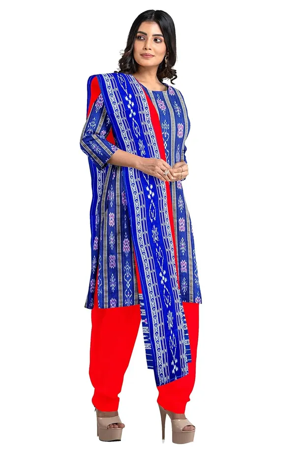 Multicolor_Pure_Cotton_Sambalpuri_Handloom_Dress_Material_With_Dupatta_Bottom_Wear_3_Piece_Set